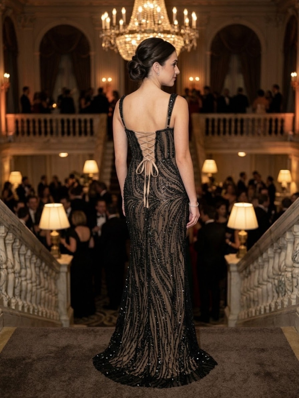 Stunning Beaded & Sequined Evening Gown / Prom Dress